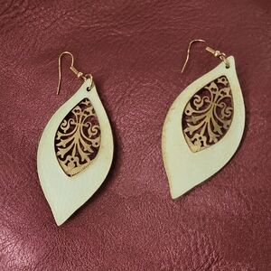 Elegant Cream and Brown Leaf Earrings